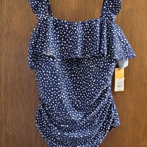 Women's Plus Size Cap Sleeve Ruffle One Piece Swimsuit - Kona Sol Navy 14W